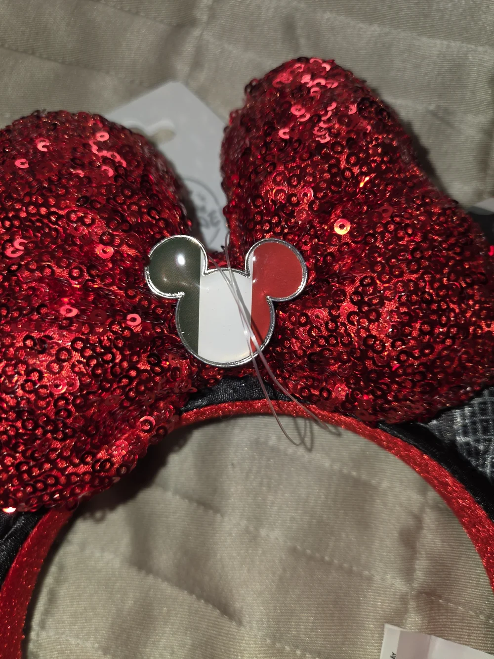 Disney Black and Red Sequin Bow Minnie Ear Headband.